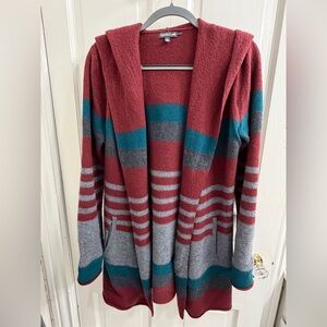 Toad&Co Burgundy and Gray Striped Cardigan